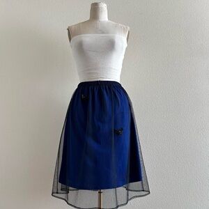 handmade black royal blue butterfly sequin mesh midi skirt